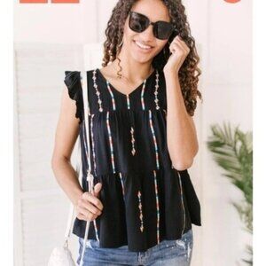 NWT Savanna Jane Embroidered Black Blouse